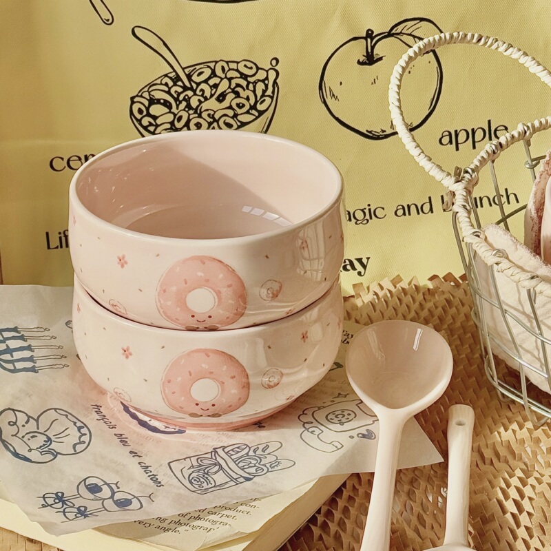 Donut-Shaped Beautiful Rice Bowl for Home Use 2026 New Cute Ceramic Tableware Children's Eating Bowl Noodle Bowl Dessert Bowl
