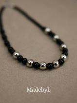 MadebyL original niche high-end black onyx silver beads stacked versatile beaded necklace birthday gift for girls
