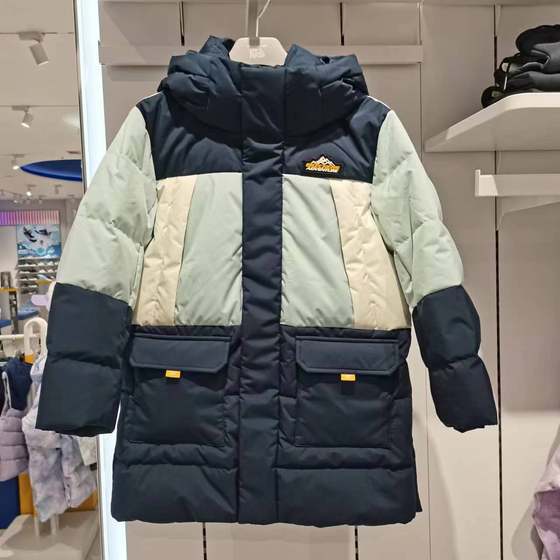 Skechers Boys 다운 재킷 2023 겨울 그래핀 항균 정전기 방지 우븐 중간 길이 재킷 L423B050