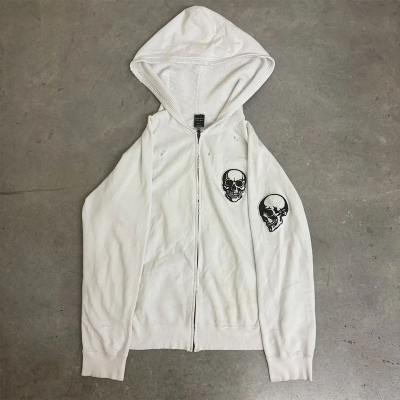Independent Number(N)Ine Style 04Ss White Skull Felt Embroidered Hooded Jacket Zipper Sports Sweatshirt