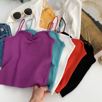 2021 spring and summer new Korean solid color short knitted sling vneck