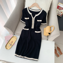 Vintage slim Platycodon grandiflorum skirt 2021 summer dress new light ripening wind waist knitted dress women