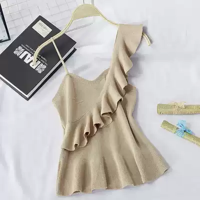 2021 summer New loose slim ruffle ruffle knitted Suspender top female 25002