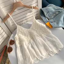 2021 summer new stitching hollow hook flower vest female slim sexy pullover top