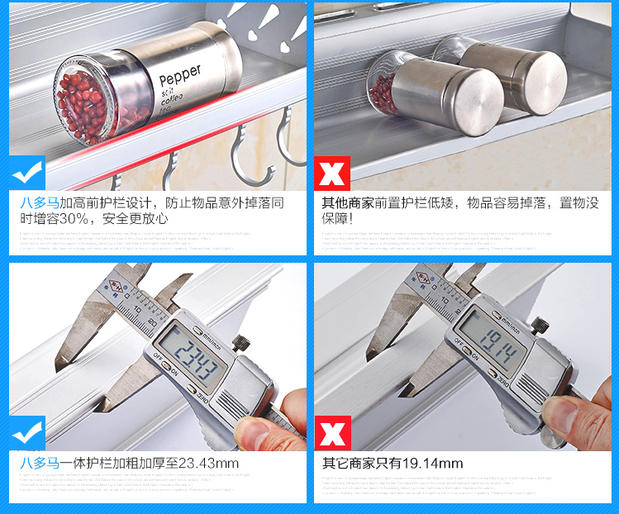 Kệ bếp không đục lỗ bằng nhôm treo tường khăn treo giá treo dụng cụ lưu trữ kệ để dao