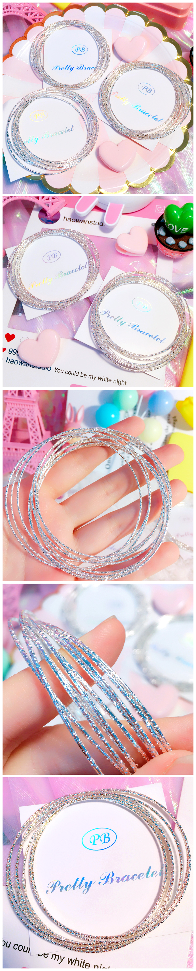 Nhật bản và Hàn Quốc ins cô gái chic gió bạc chín nối tiếp vòng đeo tay mỏng bên ngoài vòng frosted multi-layer bracelet trang sức 18