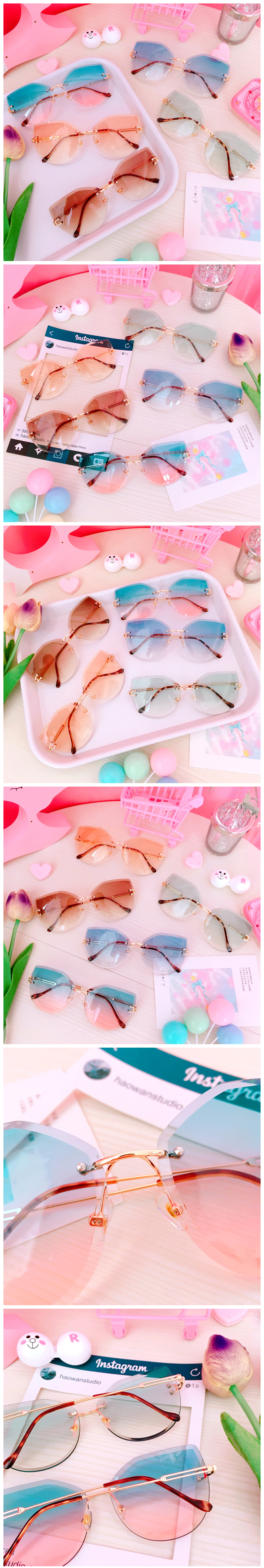 Thiếu niên ins gradient phim biển màu kính mát không khung cắt tỉa kính râm nữ gradient kính bảo vệ UV kính nam