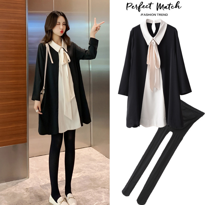 2022 new Korean version of pregnant women's autumn clothes blouses in autumn and winter foreign pie for pregnant women Shading Their Aging Foreign Dress Suit