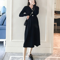 2022 Spring Autumn Pregnant Woman Lian dress with dress foreign air damp elastic V collar knit undershirt for long pregnant woman sweaters dress