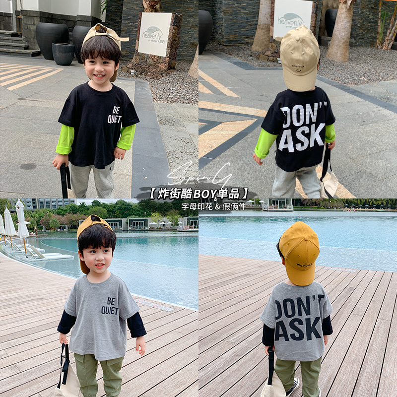 Children Long sleeves T-shirt Spring and autumn holidays Hooded Boy Blouse Tide Children Fake two babies Autumn Clothes Baby Toddling Jersey