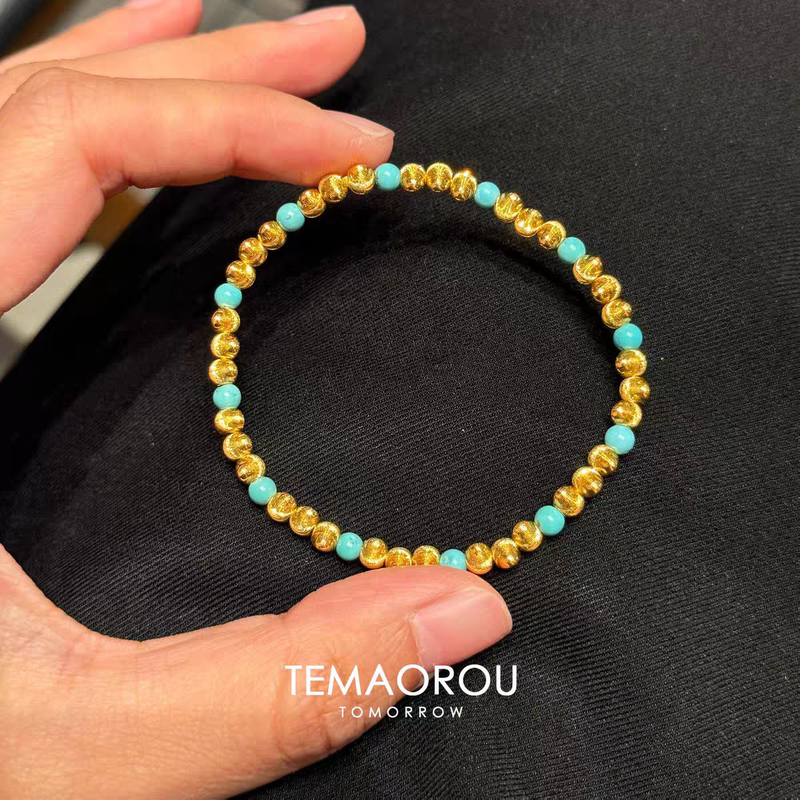 New Chinese-Style Disco Bead Imitation Turquoise Bracelet for Women, Elegant Ethnic Style Layered Bracelet, Light Luxury Niche Jewelry