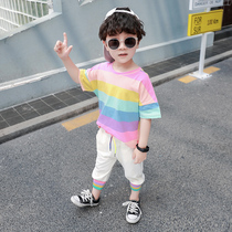 Male baby Summer rainbow set 2021 new children summer foreign atmosphere 3 years old 5 children boy handsome tide childrens clothing