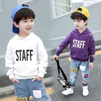Spring and Autumn Boys White Sweats Hooded Spring Tide Childrens Clothing Little Children 2021 New Baby Spring Dress Style Top