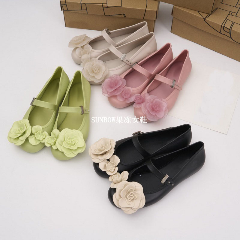 2026 Spring/Summer Round-Toe Flower Jelly Shoes Fragrant Shoes Women's Flat Fashion Shoes Camellia Mary Jane Shoes
