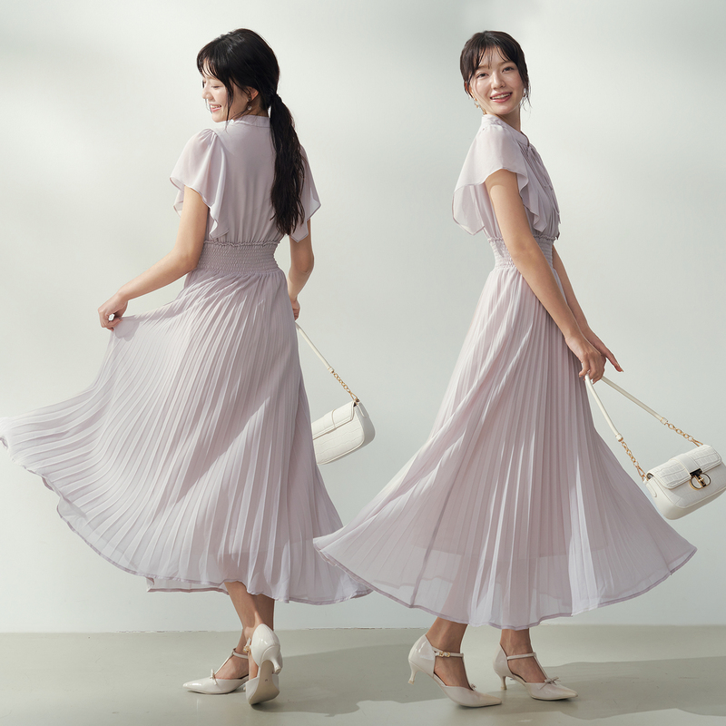 Vickyy｜【Hiroshima Love Letter】Japanese-Style Waist-Cinching Slimming Pleated Chiffon Dress