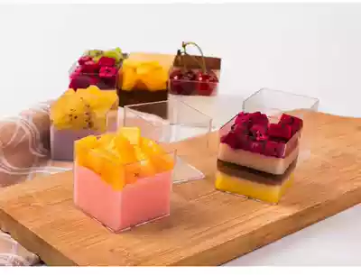 Fruit Cube Cup Square small box mousse cup pudding cup yogurt cup transparent Nine Palace grid Wood chaff Cup 4cm