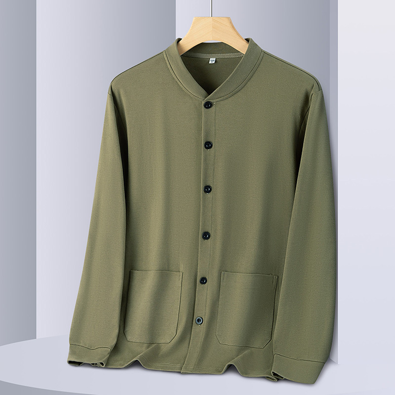 Cotton Pajamas Men's Top Single Piece Long-Sleeved Spring and Autumn Style That Can Be Worn Outside, Cardigan Home Wear Top for Middle-Aged and Elderly Men