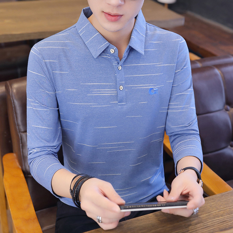 Spring lingerie men's blouse single piece slim fit shirt collar Long sleeves The young men can be worn out of the collar