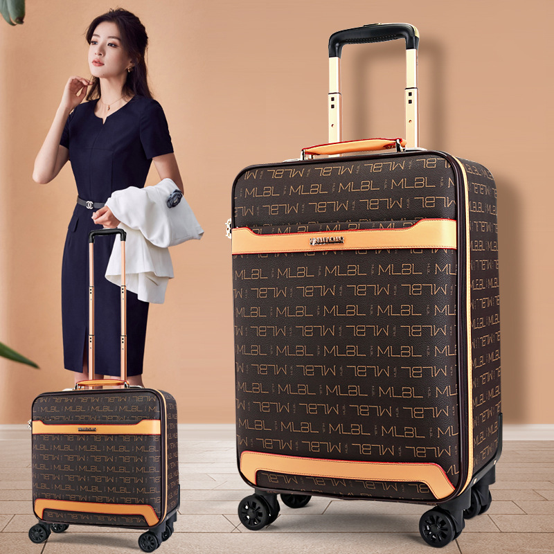 Genuine Leather Checkered Business Trolley Suitcase Carry-On Luggage for Women 20inch Travel Suitcase 16-Inch Spinner Luggage 24inch Bags