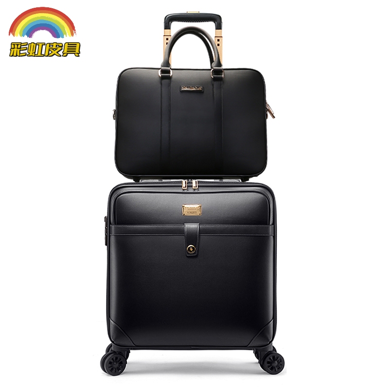 Genuine Leather Unisex 20-Inch Trolley Suitcase with Universal Wheels, 16-Inch Carry-On, 18-Inch Travel Suitcase, 22-Inch Business Luggage, 24inch Luggage Combination Lock Suitcase