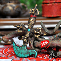 Nepalese handmade five-strand vajra brass inlaid with turquoise magic pestle height 12 3 cm