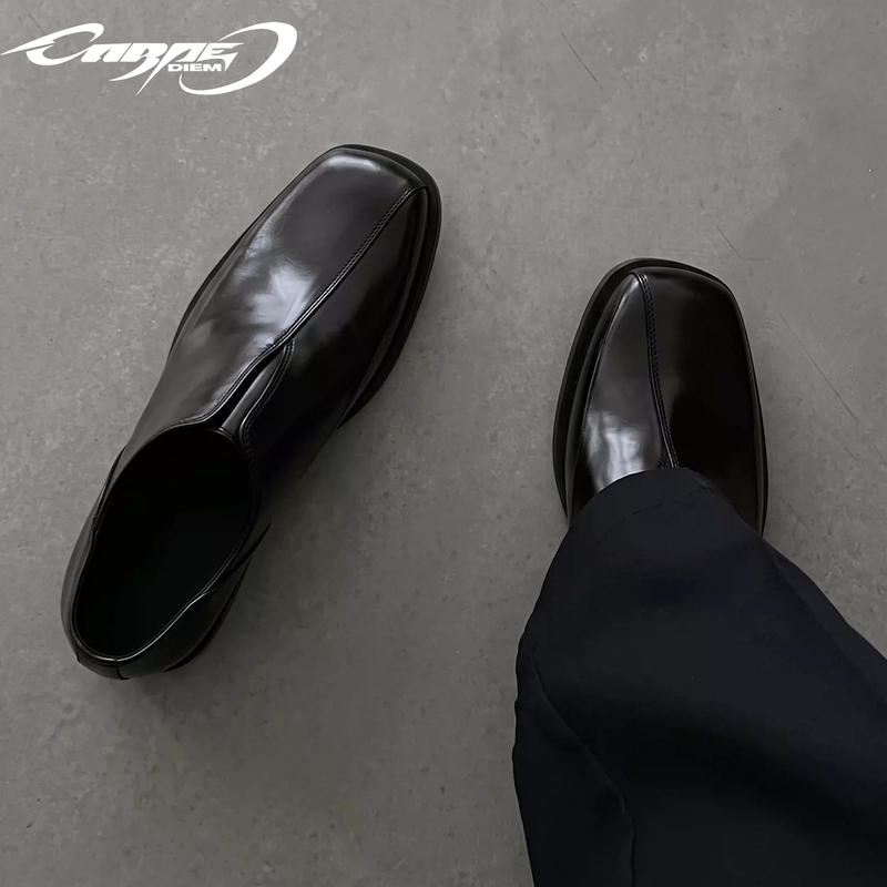 Carpe Diem Original Black Retro Square-Toe Loafers Men's Slip-On Work Clothing Business Casual Thick-Soled Leather Shoes Carpe Diem Original Black Retro Square-Toe Loafers Men's Slip-On Work Clothing Business Casual Thick-Soled Leather Shoes