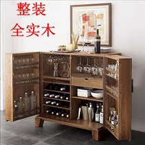 Full Solid Wood New Chinese Red Wine Cabinet Kitchen Retro Containing Dining Side Cabinet Home American Elm Wood Restaurant Foreign Wine Water Cabinet