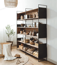 American Retro Iron Art Shelf Floor Multilayer Iron Shelf Bookshelf Solid Wood Containing Shelf Storage Pine Wood Show Shelf