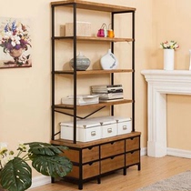 loft American retro bookcase iron art bookcase solid wood shelve floor multilayer living room industrial wind creative assembly