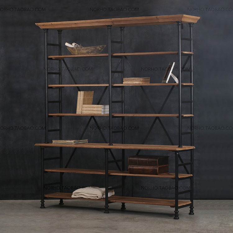 American retro wrought iron bookshelf solid wood antique cabinets do old racks partitions display racks industrial style floor