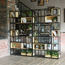 American Loft Iron Art Partition Screen Shelves Industrial Wind Shelf Solid Wood Grid Office Hyun Guan Show Shelf