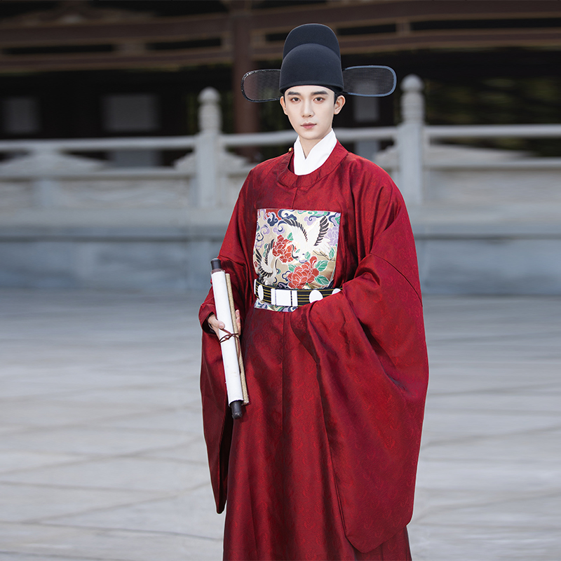 Men's Hanfu Round-Neck Robe, Prime Minister, Ming Dynasty Official Attire, Chinese-Style Wedding Clothing, Ancient Top Scholar Robe, Ancient Costume