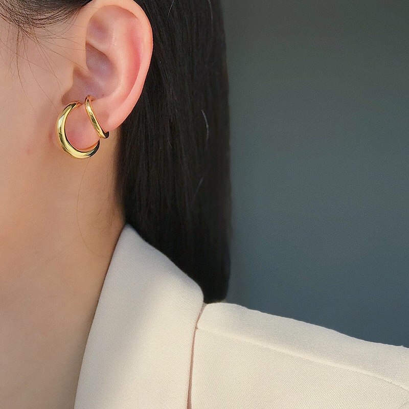 Aunt White 99 niche u - plated gold ear clamp Korean personality metal ear - hole ear - bone female