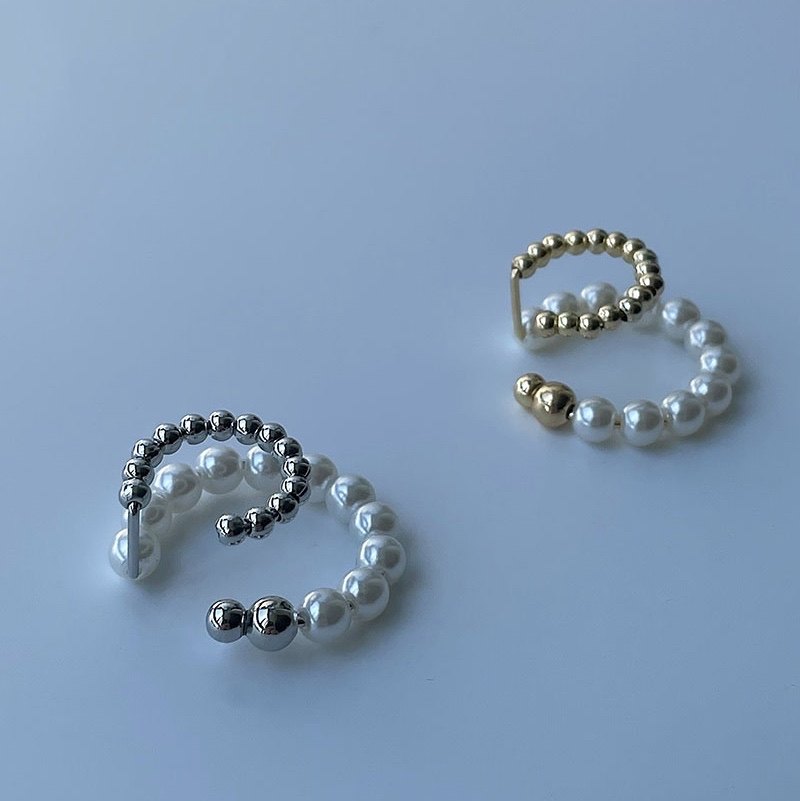 Aunt Bai 2 Japanese and Korean double-layer pearl C-shaped ear bone clips with a high-level sense of temperament and personality, simple and versatile without ear piercing ear clips