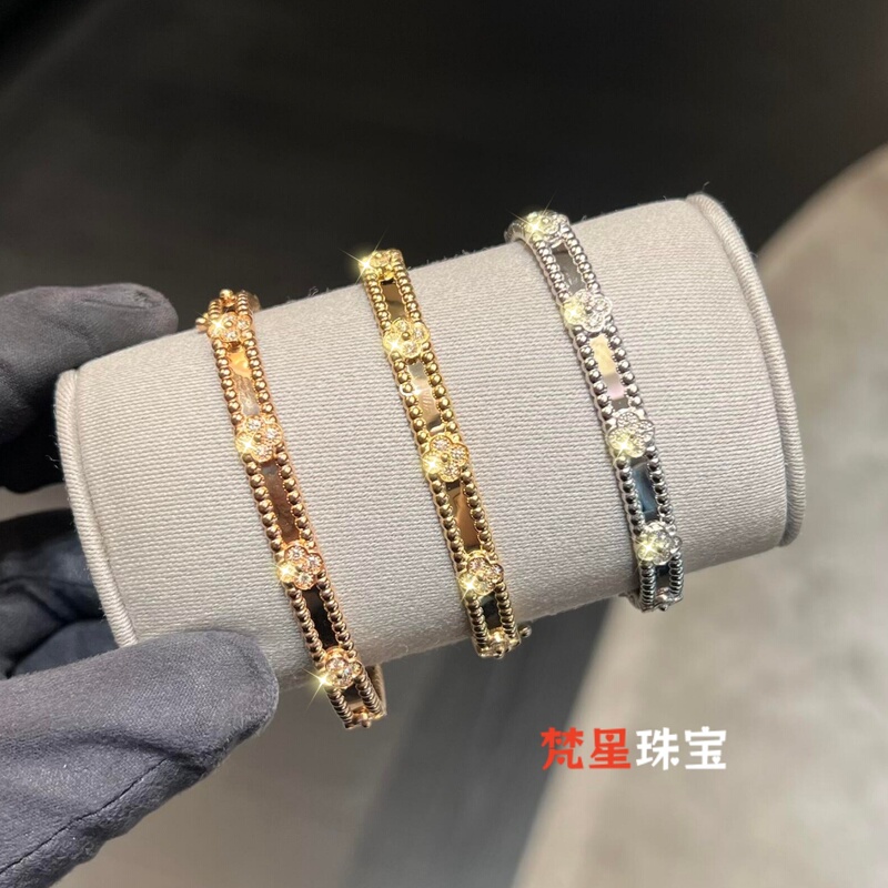 Fanxing Jewelry 18K Gold White Gold Rose Gold Narrow Version Kaleidoscope Full Diamond Four-Leaf Clover Wide Version Bracelet for Women