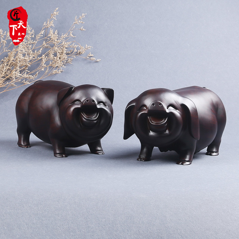 Ebony wood carving pig ornaments Home accessories Wood raw materials handmade log carving processing custom crafts