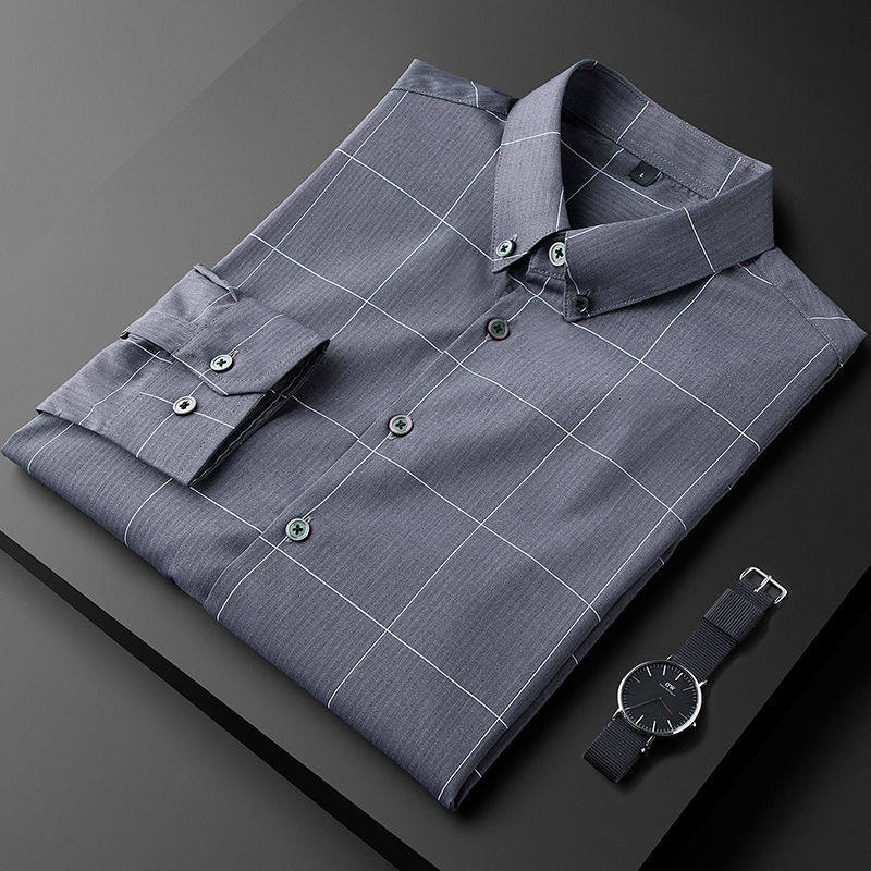 Good Cargo Light Extravaganza 2021 Autumn Winter Long Sleeve Shirt Texture Plaid fabric Ironing Anti Crease Male Casual Blouse