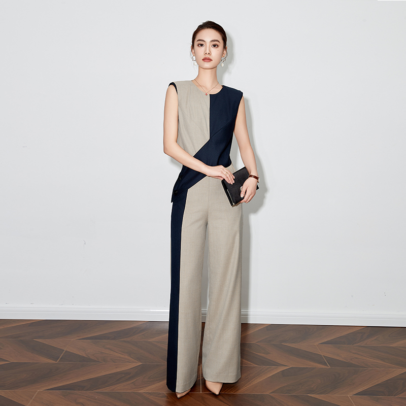 Summer High-End Designer Professional Style Slimming Sleeveless Jumpsuit Women's Commuting Slim-Fit High-Waisted Wide-Leg Pants Two-Piece Set Summer High-End Designer Professional Style Slimming Sleeveless Jumpsuit Women's Commuting Slim-Fit High-Waisted Wide-Leg Pants Two-Piece Set