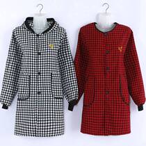 Working wearing apron female breathable cotton cloth household kitchen cooking long sleeve adult hooded work clothes