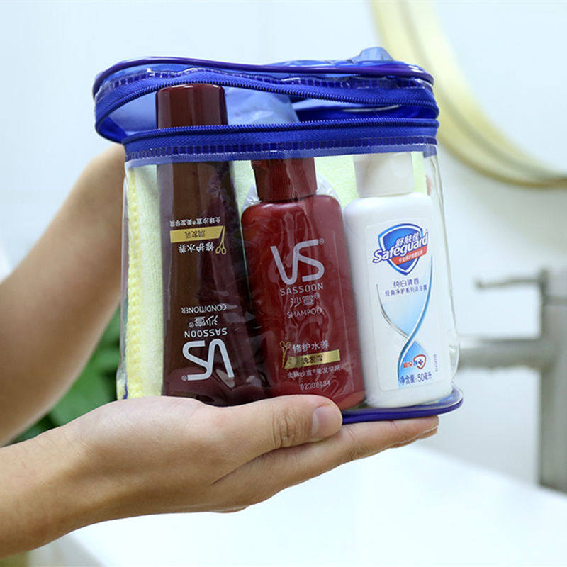 TRAVEL WASH SUIT FOR TRAVEL TOILETRIES WITH WASHING BAG SUPPLIES WITH SHAMPOO BODY WASH WATER BODY LOTION TRANSPARENT WATERPROOF WASH TOILETRIES