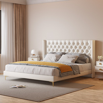 French light luxury leather bed wabi-sabi wind net red bed leather art bed modern minimalist 1 8m small flat side double bed