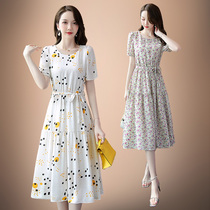 Floral chiffon dress womens 2021 summer product Brother new short-sleeved waist temperament summer mother skirt