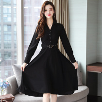 New style womens counter 2021 spring and autumn fashion chiffon black long sleeve dress long skirt