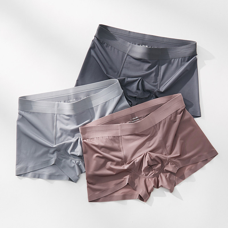 Summer one-piece ice silk men's boxer briefs thin section quick-drying seamless mid-waist simple boxer pants large size