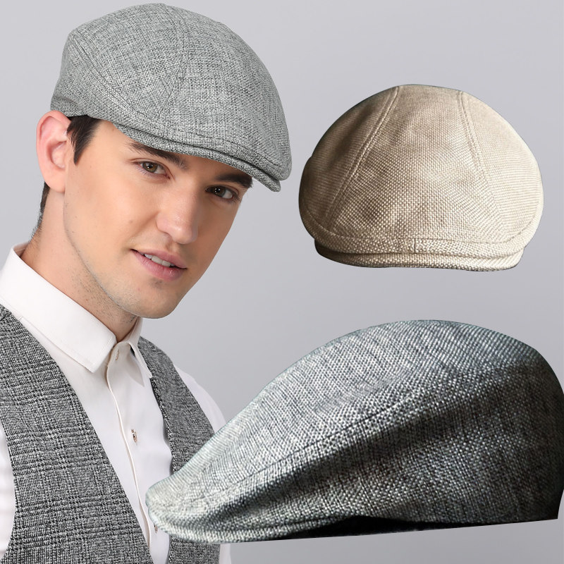 Hat men's summer cotton linen breathable peaked cap big head circumference painter cap spring and autumn casual middle-aged and elderly progress cap flat top tide