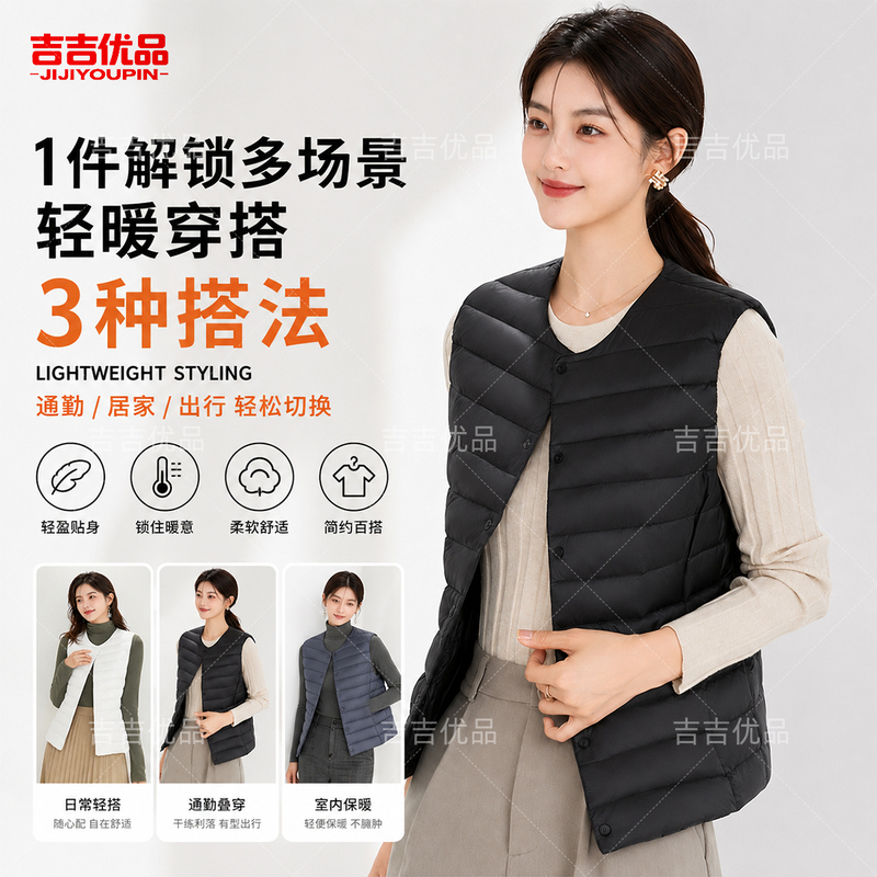 【Padded down Jacket】2026 New Lightweight down Vest for Layering, Women's Inner Layer or Outerwear, 90% Down, New National Standard