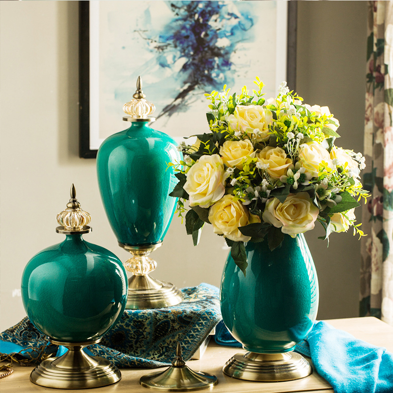 European model room decorations New Chinese ceramic vase flower arrangement American living room TV cabinet dining table decoration