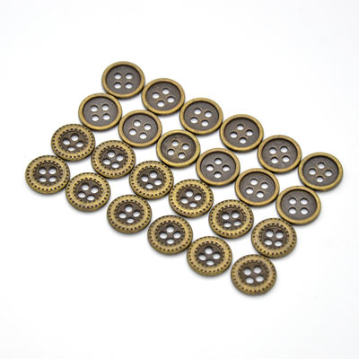 11.5mm fine-edge high-end antique button, antique copper-zinc alloy four-eye small button, metal dot shirt button