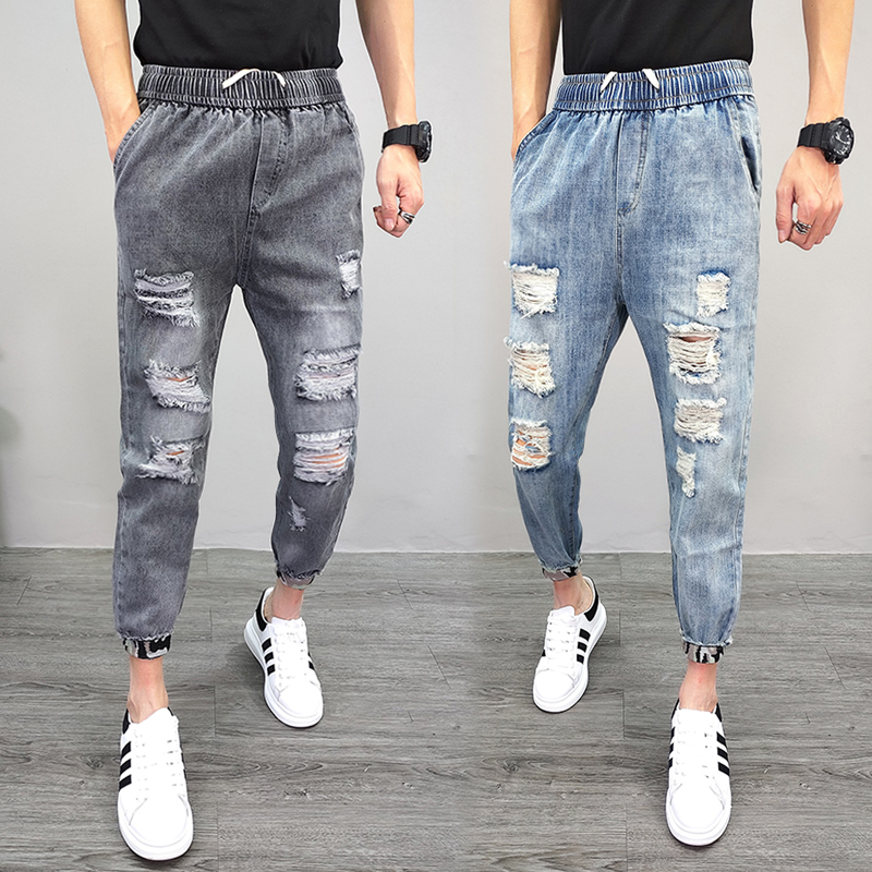 Fall new Breaking Hole in Jeans Spirit Society Little Guys Harynn Pants Trendy Casual Bunches 90% Pants Men