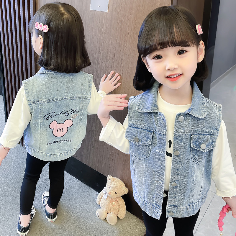 2022 Mesh Red Horse Clip Girl Child Denim Machia Woman Baby Spring Autumn Dress With Thin Jacket Casual Single Cantide